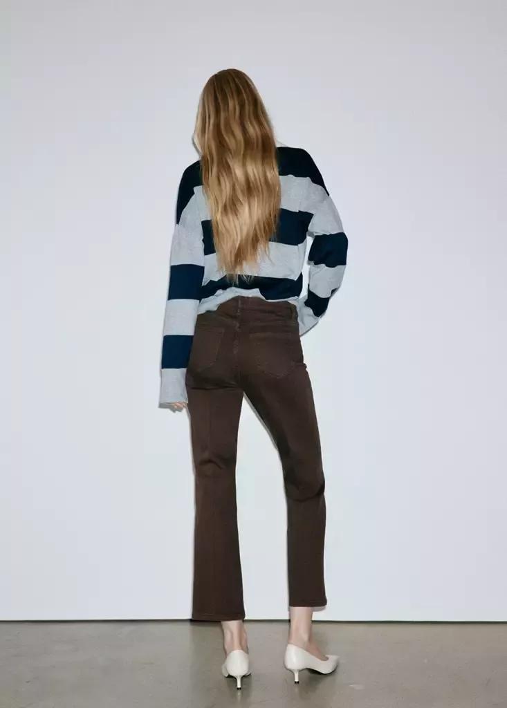 Brown Sienna Flared Cropped Jeans, Dark Brown, large image number 2