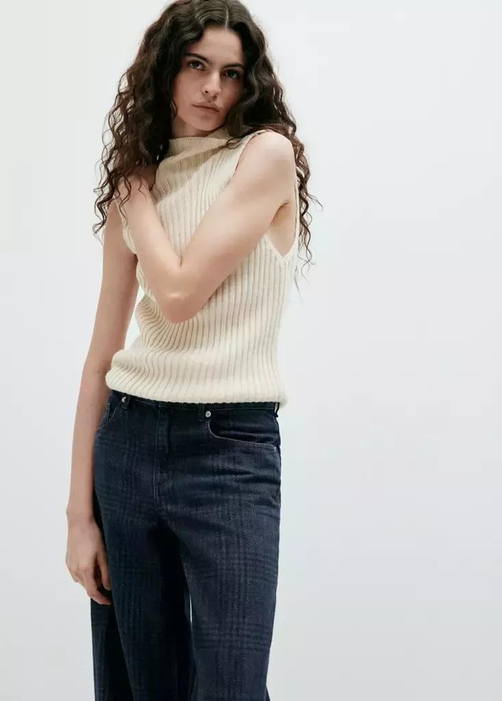 Blue Wide-Leg Checked Jeans, Open Blue, large image number 1