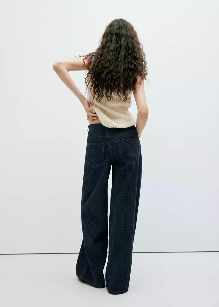 Blue Wide-Leg Checked Jeans, Open Blue, large image number 2