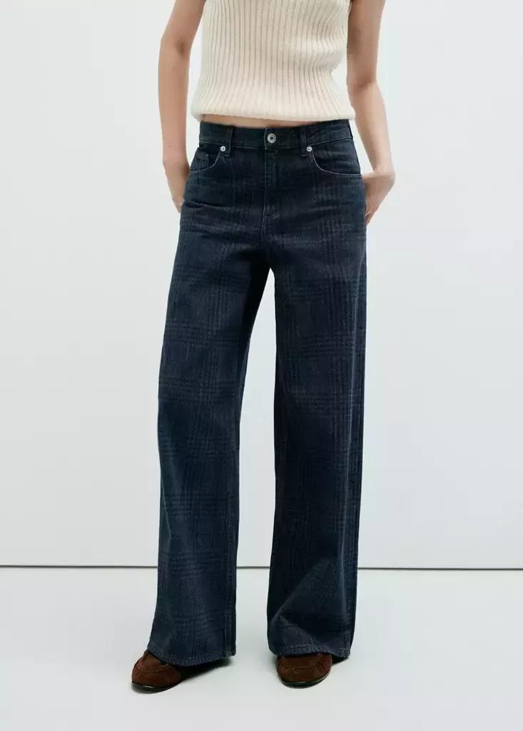 Blue Wide-Leg Checked Jeans, Open Blue, large image number 4