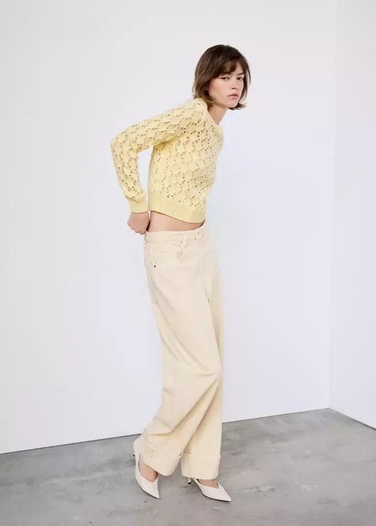 Yellow Work Knit Sweater, Yellow, medium