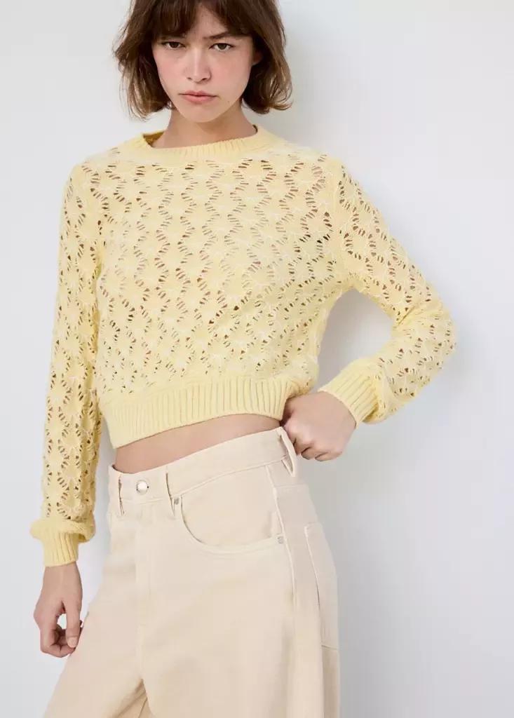 Yellow Work Knit Sweater, Yellow, large image number 1
