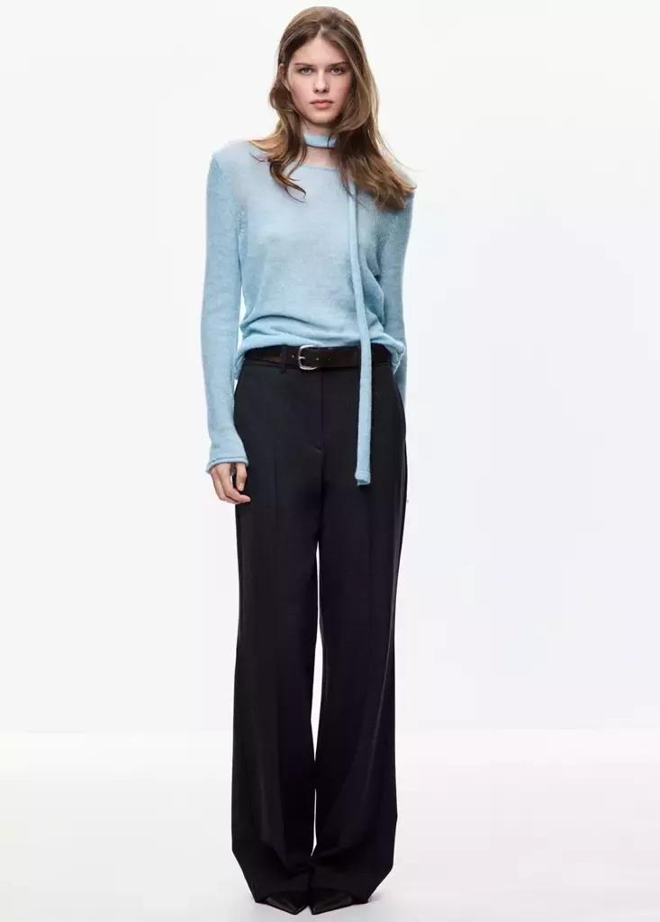 Blue Boat Neck Jersey With Scarf Detail, Light-Pastel Blue, large image number 0