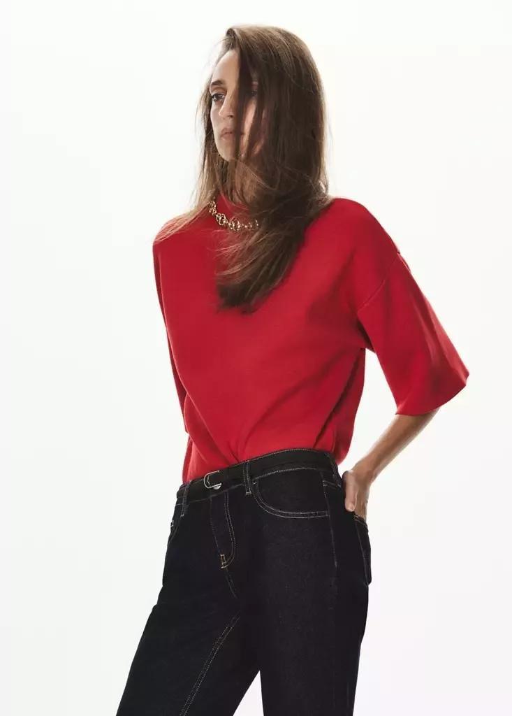 Bright Red Fine-Knit Roll-Neck Jumper, Bright Red, medium