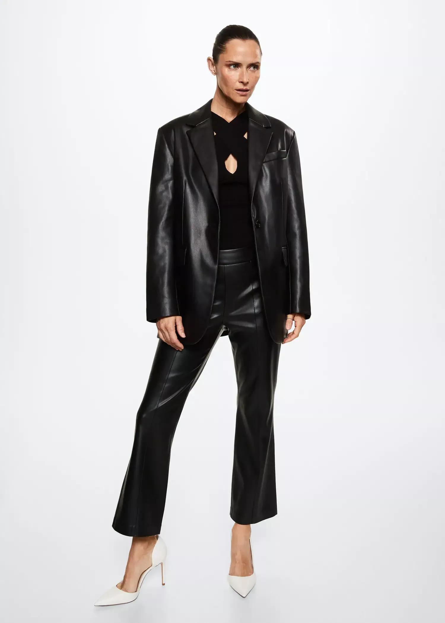 Black Leather-Effect Straight Trousers, , large image number 0