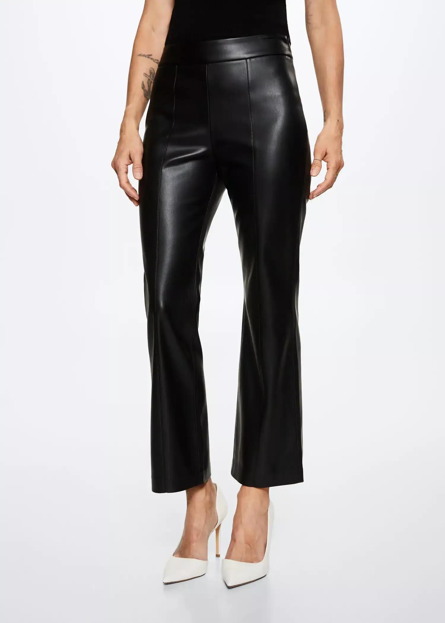 Black Leather-Effect Straight Trousers, , large image number 2