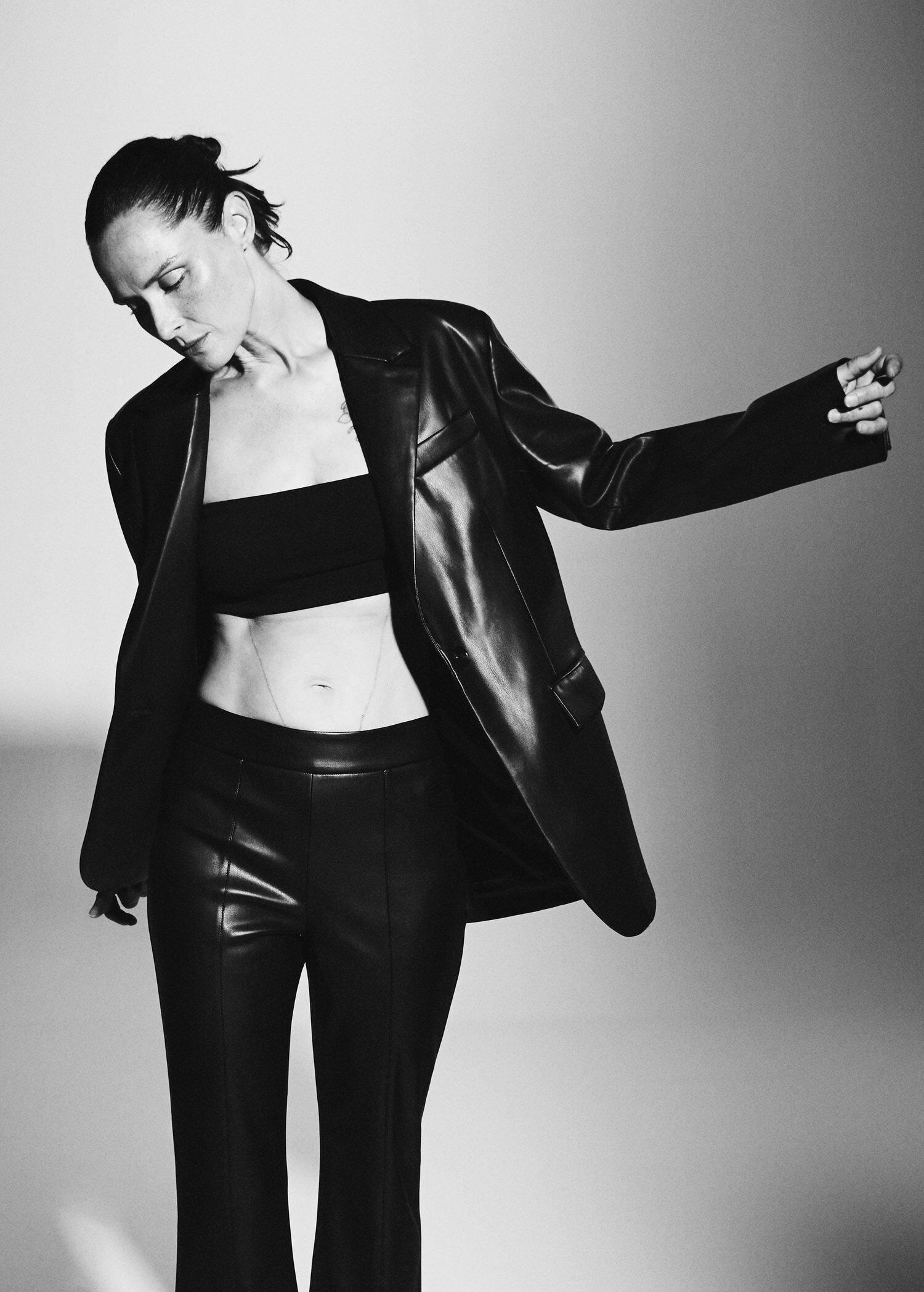 Black Leather-Effect Straight Trousers, , large image number 3