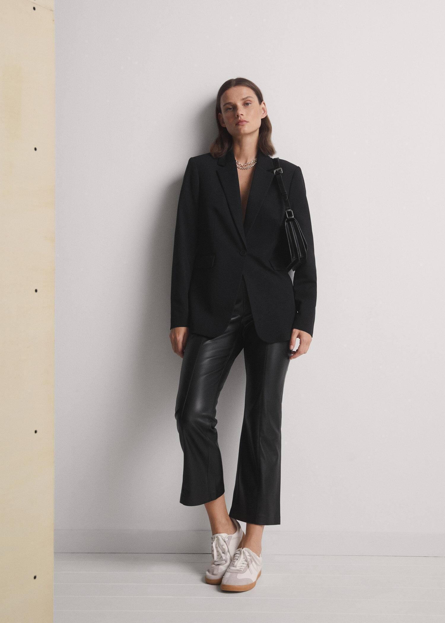 Black Leather-Effect Straight Trousers, , large image number 5
