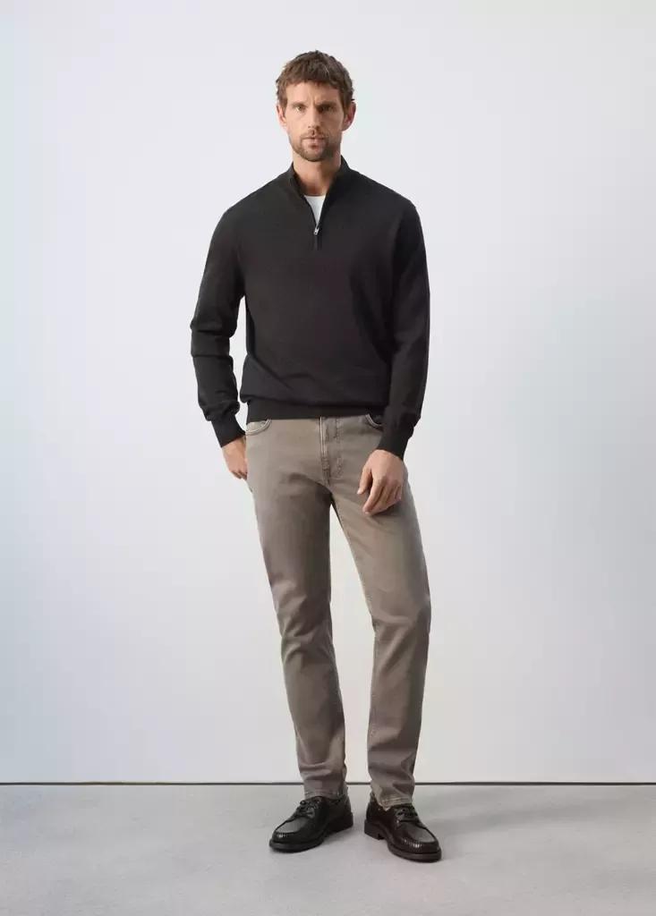 Brown Merino Wool Sweater With Zip-Neck, Dark Brown, medium