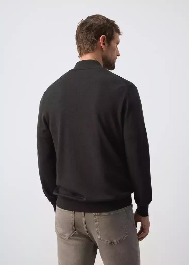 Brown Merino Wool Sweater With Zip-Neck, Dark Brown, medium