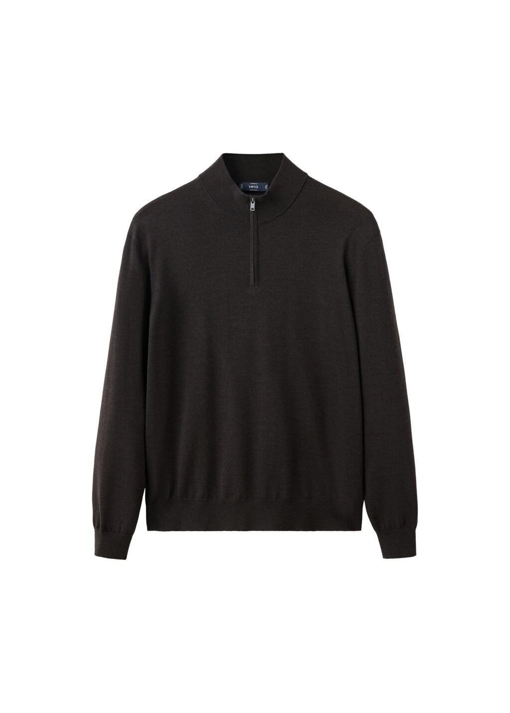 Brown Merino Wool Sweater With Zip-Neck, Dark Brown, large image number 4