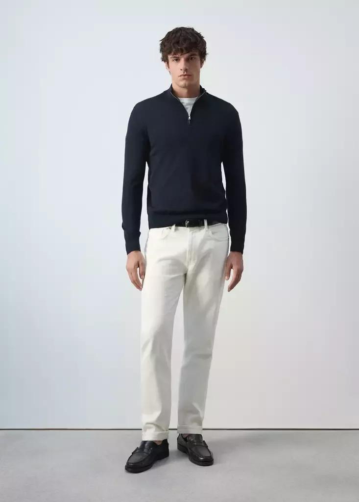 Navy 100% Merino Wool Sweater With Zip-Neck, Navy, large image number 0