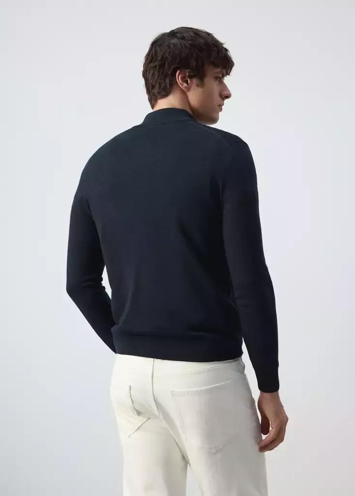 Navy 100% Merino Wool Sweater With Zip-Neck, Navy, medium