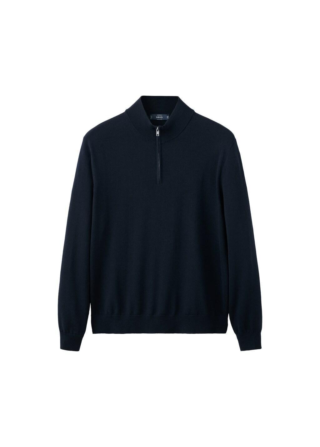 Navy 100% Merino Wool Sweater With Zip-Neck, Navy, large image number 4