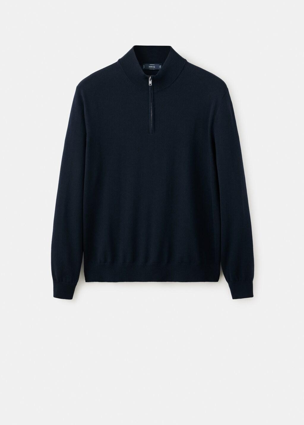 Navy 100% Merino Wool Sweater With Zip-Neck, Navy, large image number 5