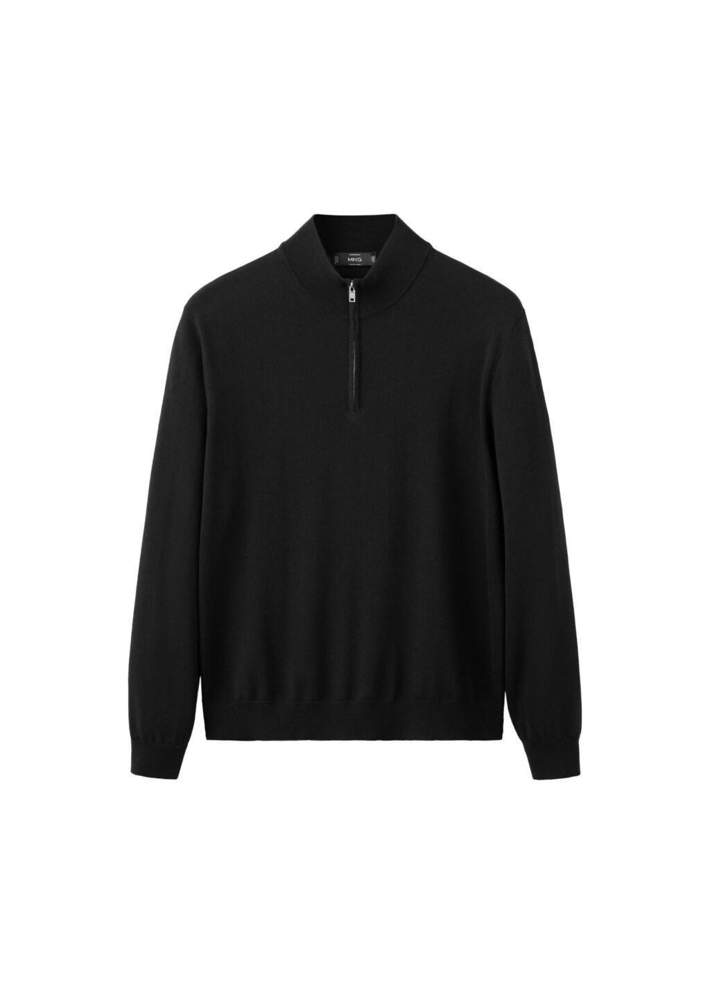 Black Merino Wool Sweater With Zip-Neck, Black, large image number 4