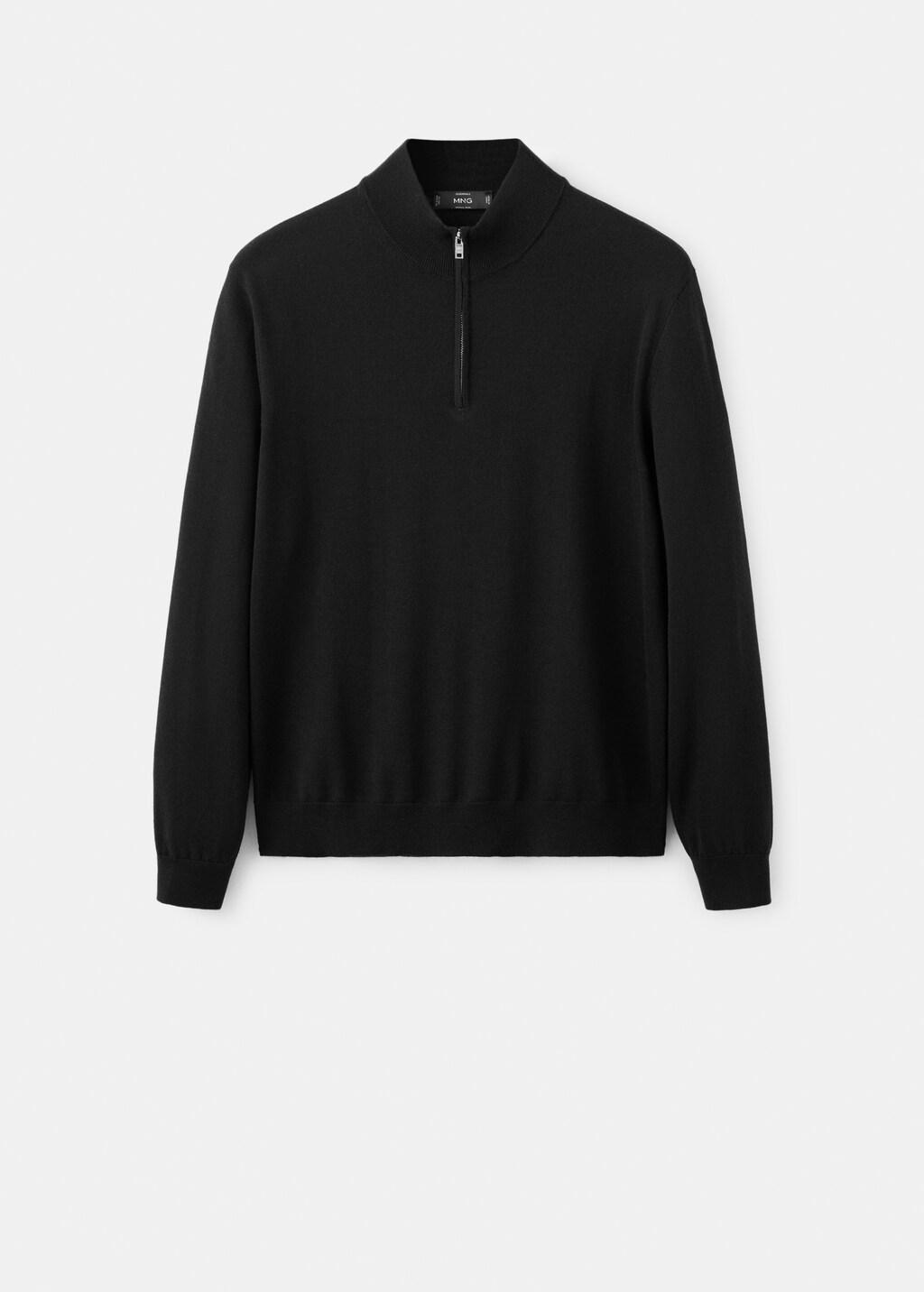 Black Merino Wool Sweater With Zip-Neck, Black, large image number 5