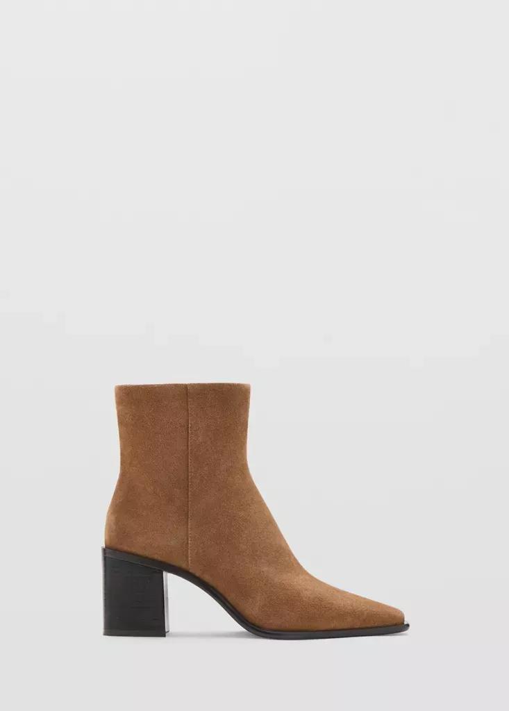 Brown Leather Ankle Boots With Block Heel, Medium Brown, large image number 0