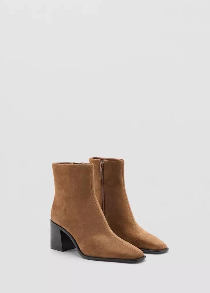Brown Leather Ankle Boots With Block Heel, Medium Brown, medium