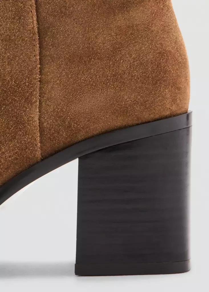 Brown Leather Ankle Boots With Block Heel, Medium Brown, medium