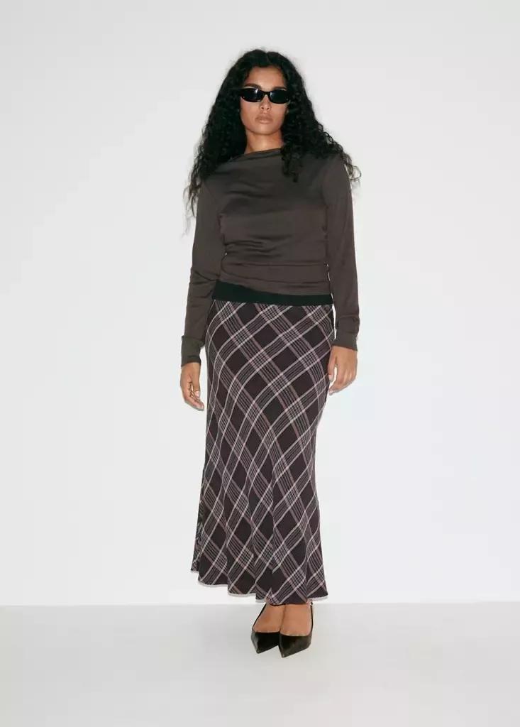 Brown Checked Midi Skirt, Brown, large image number 8
