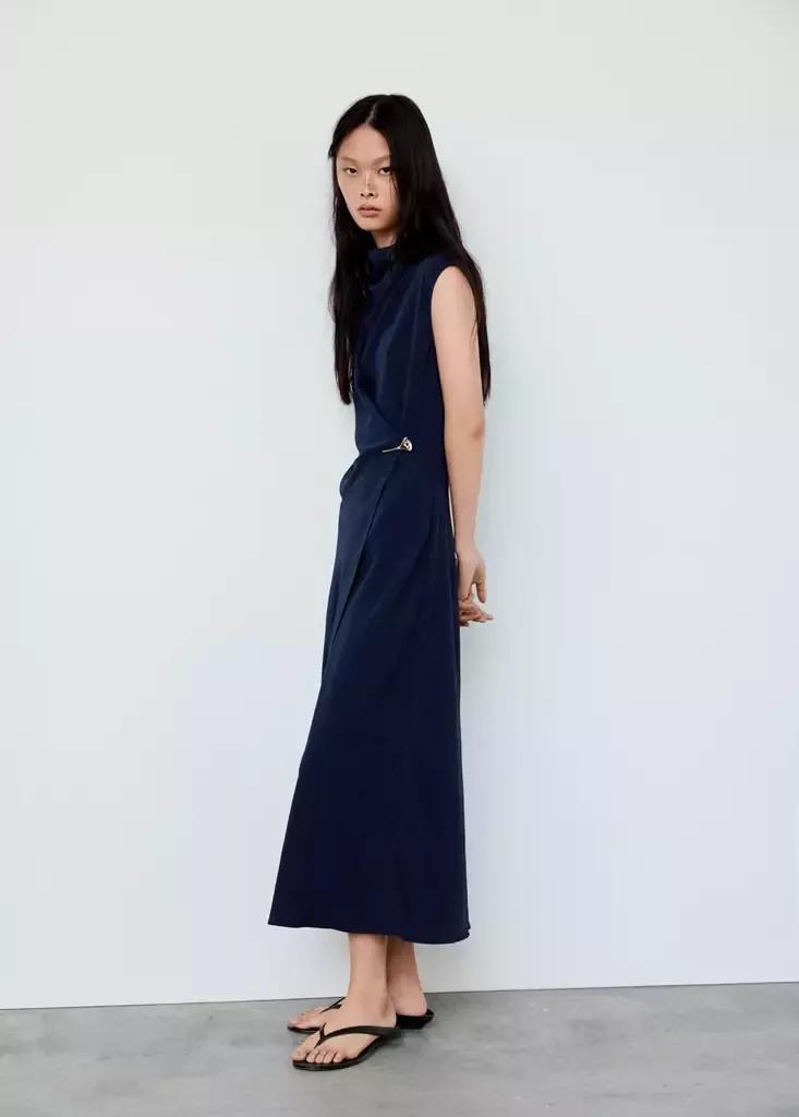 Blue Draped Dress With Jewel Detail, , large image number 0