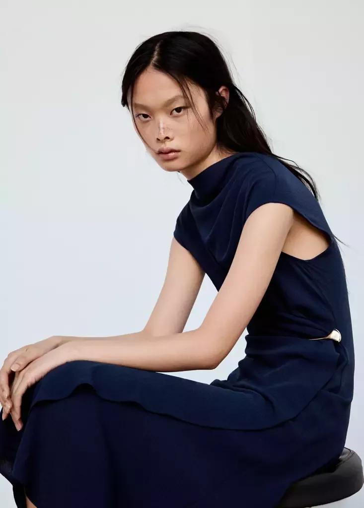 Blue Draped Dress With Jewel Detail, , large image number 3