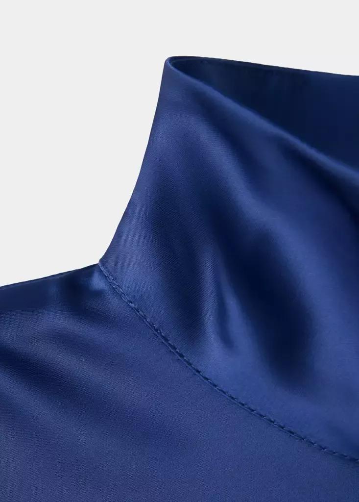 Blue Satin High-Neck Dress, Dark Blue, large image number 5