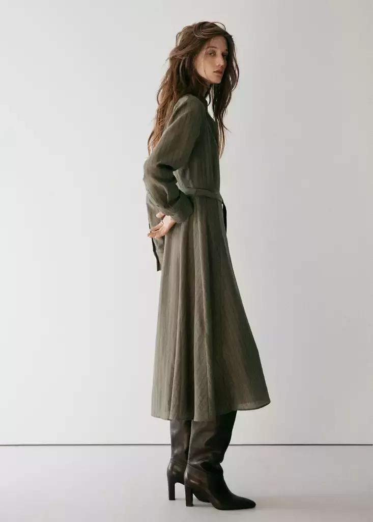 Beige Vestido Camisero Raya Diplom├╕┬&uacute;├╕┼&ocirc;tica, Beige - Khaki, medium