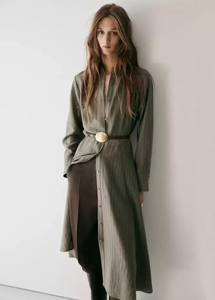 Beige Vestido Camisero Raya Diplom├╕┬&uacute;├╕┼&ocirc;tica, Beige - Khaki, large image number 4