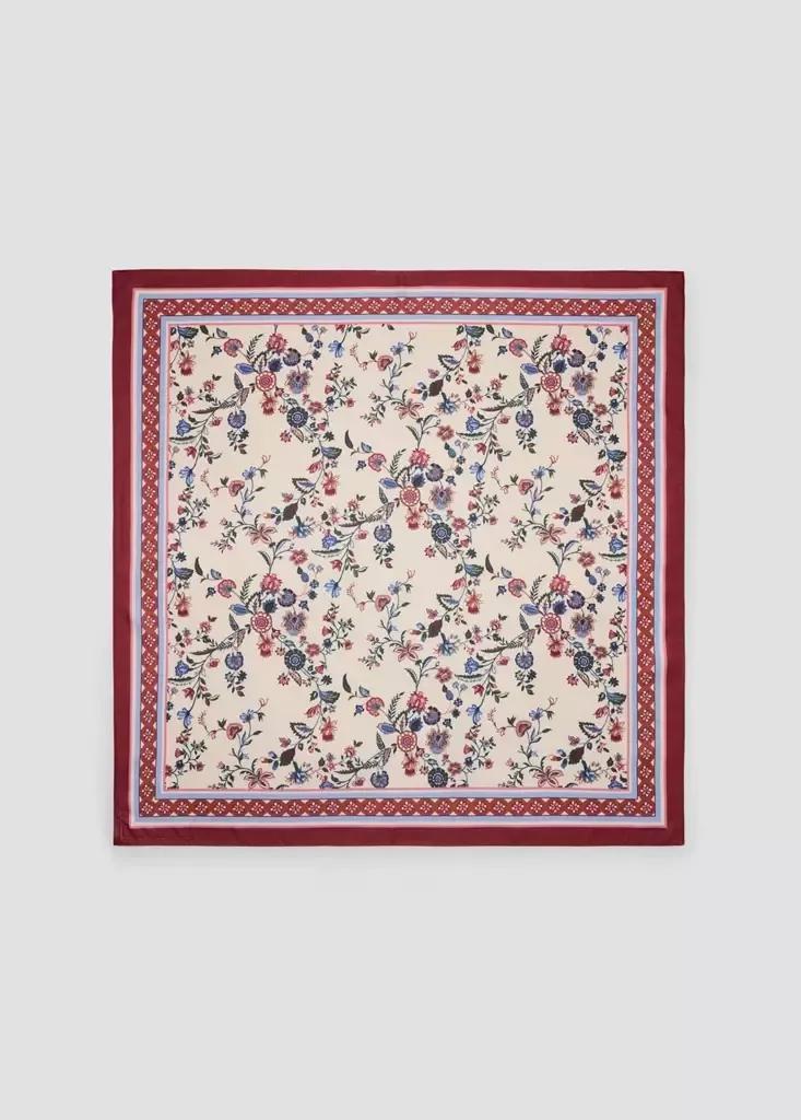 Beige Floral Print Scarf, Light Beige, large image number 0