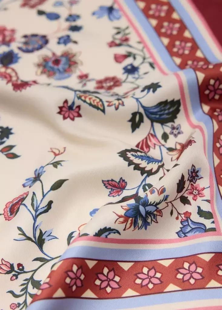 Beige Floral Print Scarf, Light Beige, medium