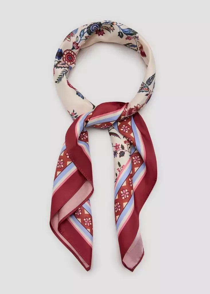 Beige Floral Print Scarf, Light Beige, medium