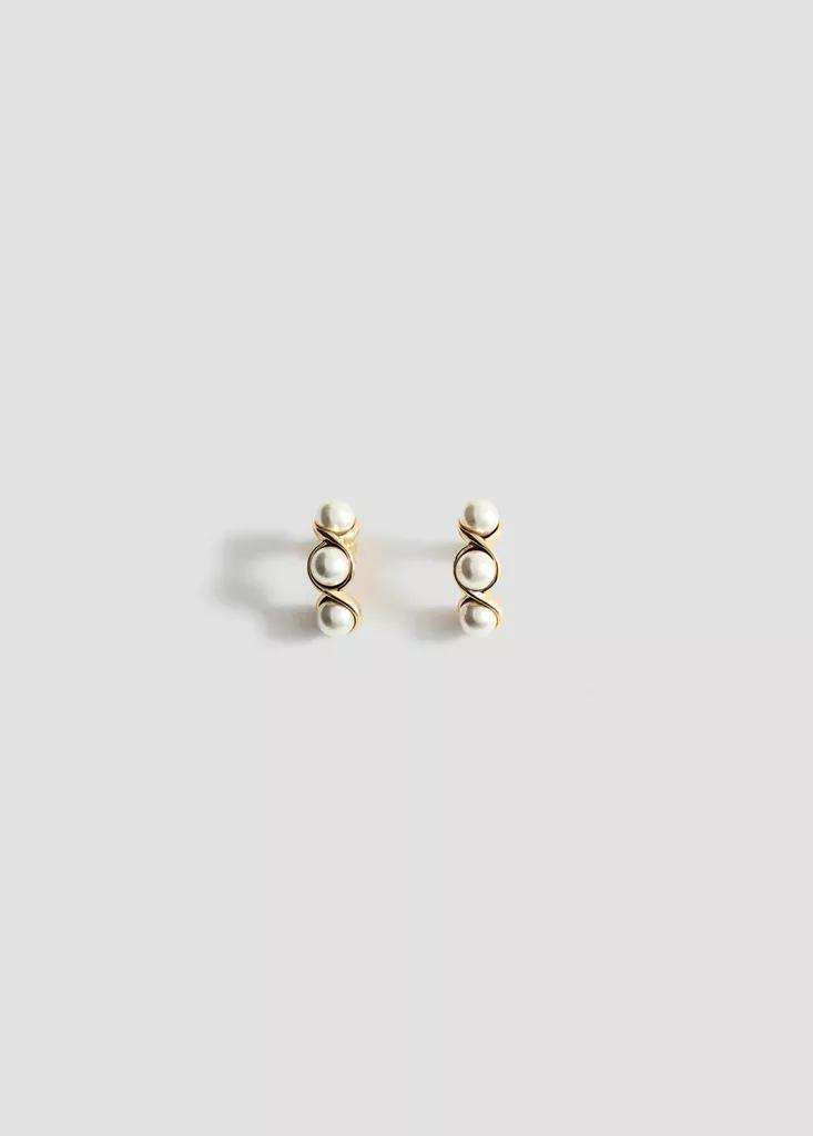 Gold Braided Pearl Earrings, Gold, large image number 0