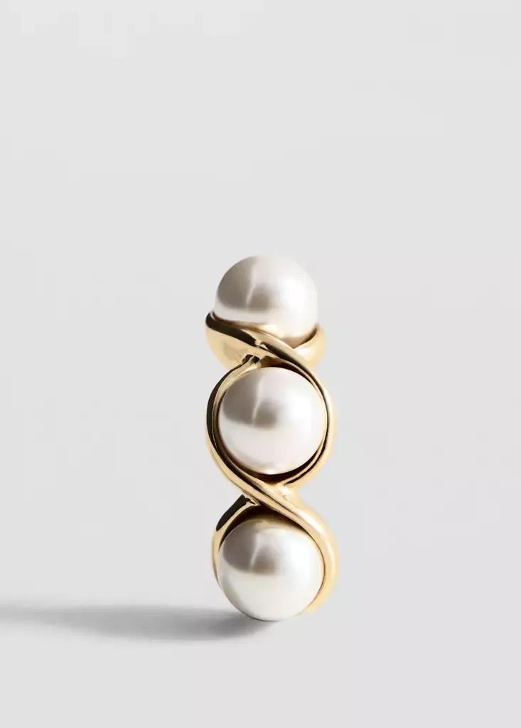 Gold Braided Pearl Earrings, Gold, large image number 1