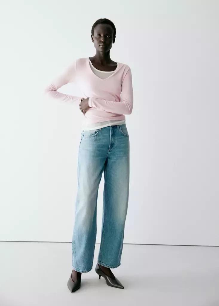 Pink Fitted V-Neck T-Shirt, Pink, large image number 0