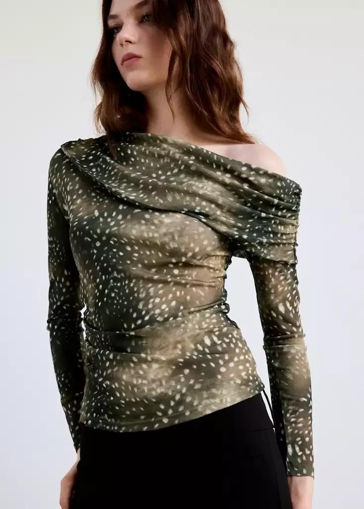 Brown Asymmetric Bambi T-Shirt, Brown, large image number 1