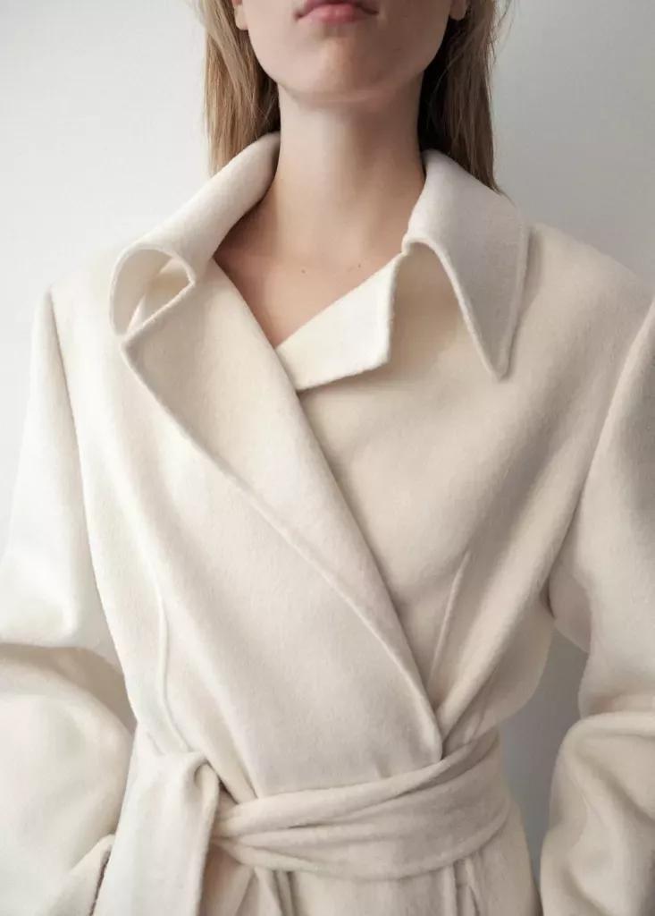 White Woollen Coat With Belt, Natural White, large image number 1