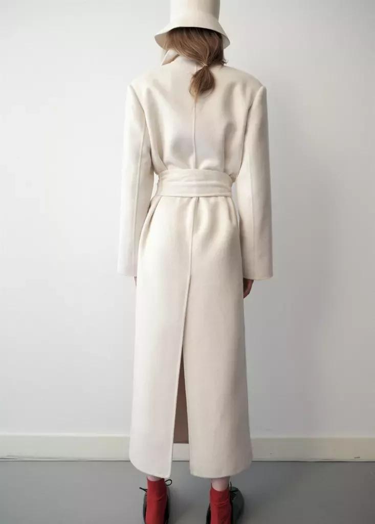 White Woollen Coat With Belt, Natural White, large image number 2