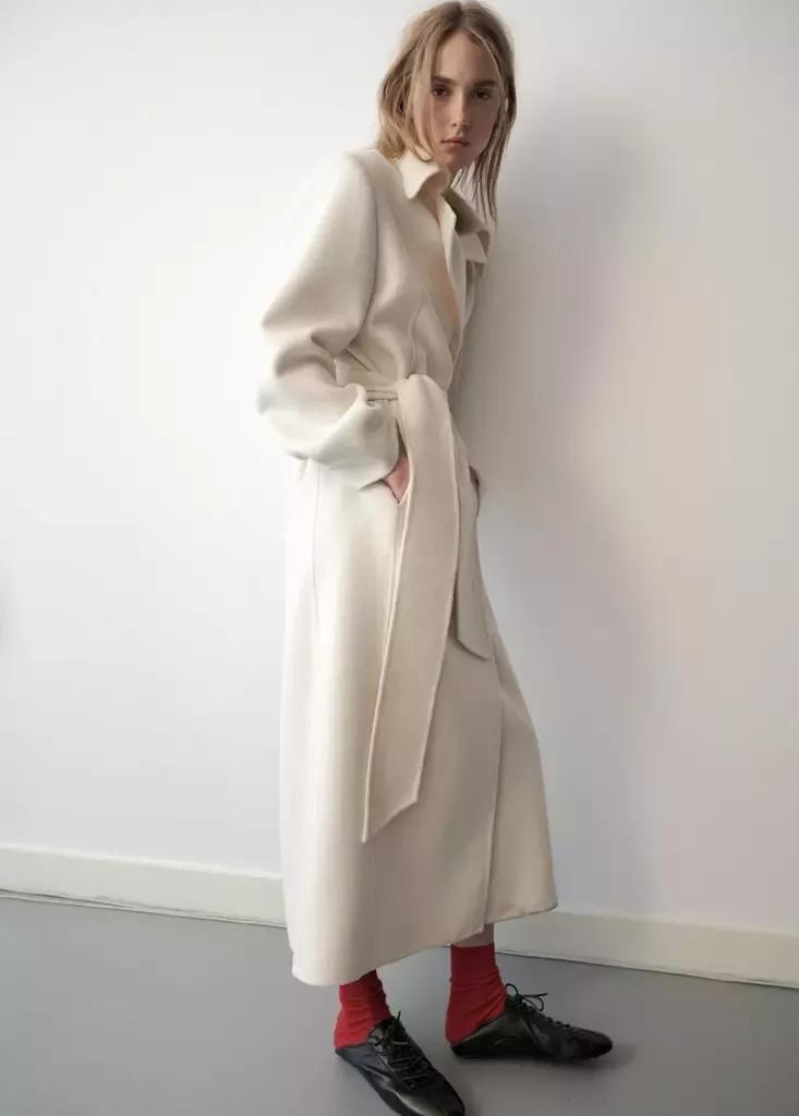 White Woollen Coat With Belt, Natural White, large image number 3