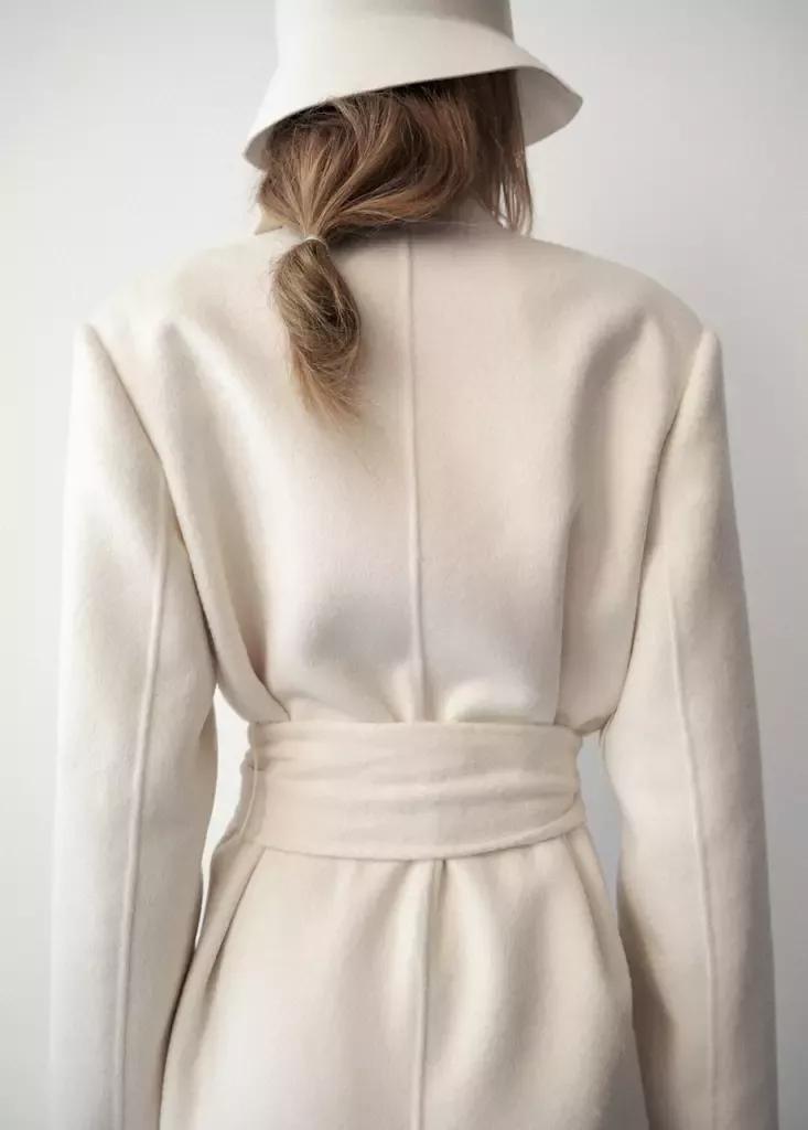 White Woollen Coat With Belt, Natural White, large image number 4