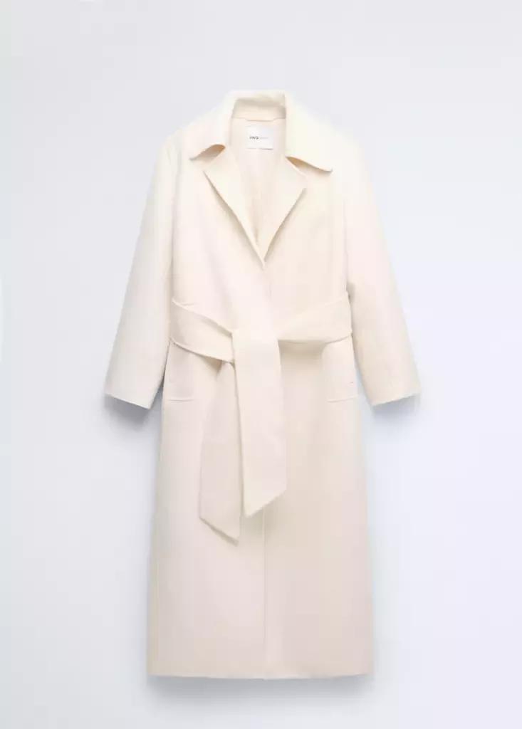 White Woollen Coat With Belt, Natural White, large image number 5