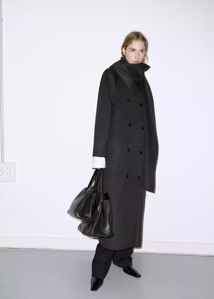 Grey Wool Coat With Detachable Scarf, Dark Grey, large image number 0