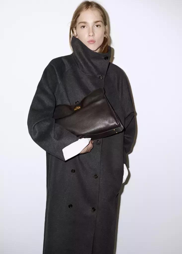 Grey Wool Coat With Detachable Scarf, Dark Grey, medium