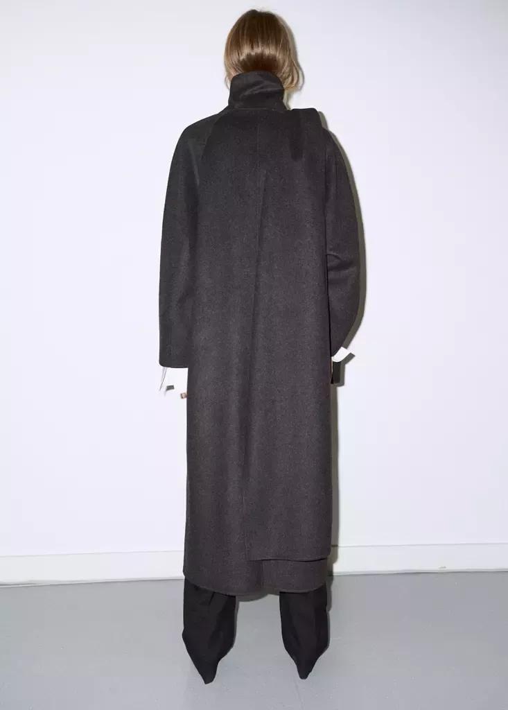 Grey Wool Coat With Detachable Scarf, Dark Grey, large image number 2
