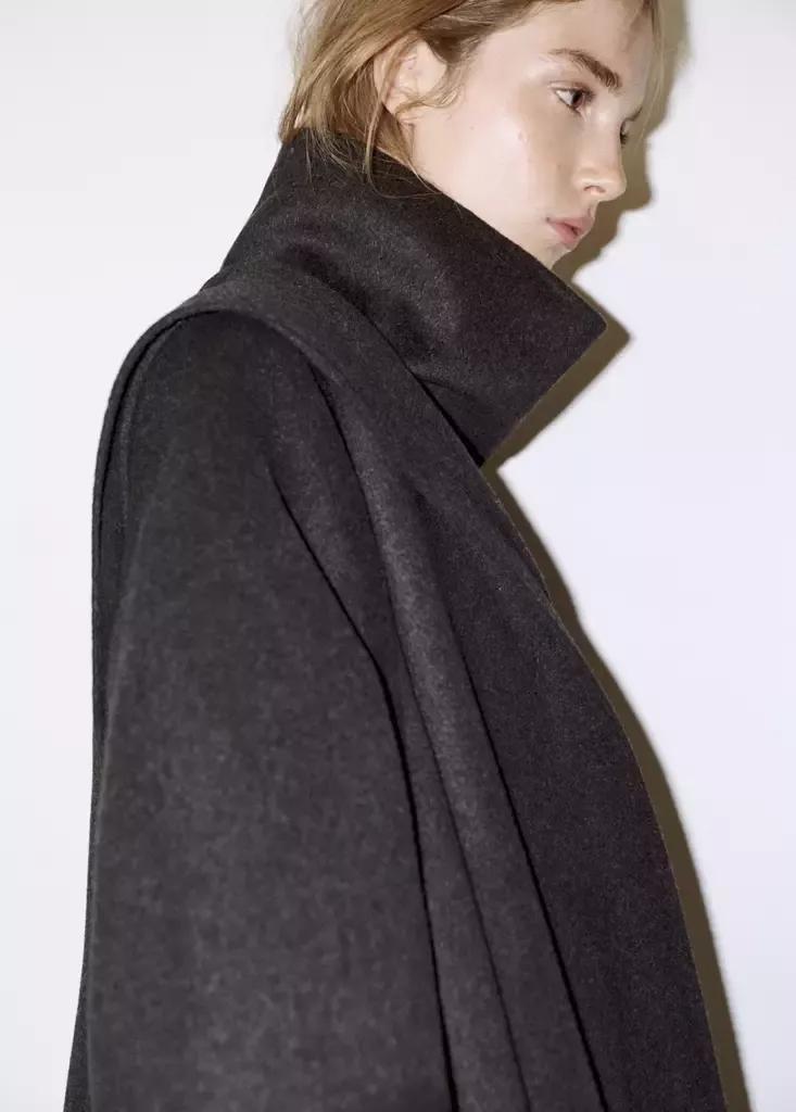 Grey Wool Coat With Detachable Scarf, Dark Grey, large image number 3