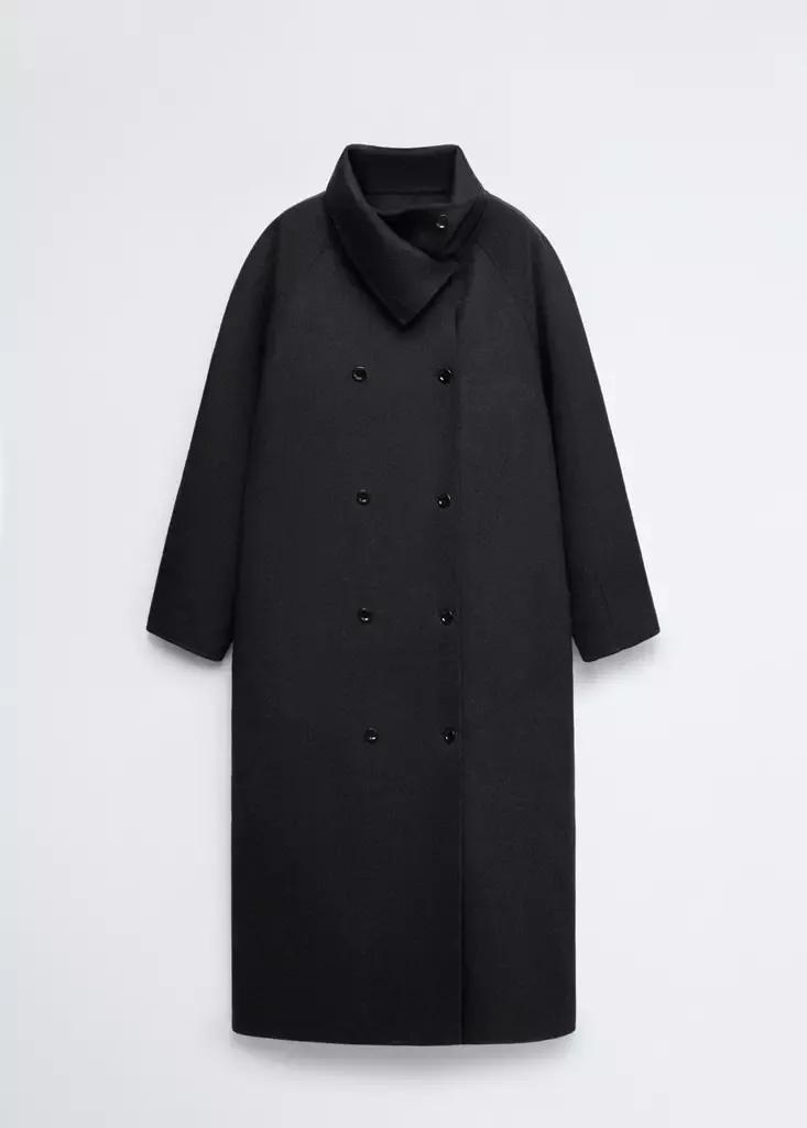 Grey Wool Coat With Detachable Scarf, Dark Grey, large image number 6