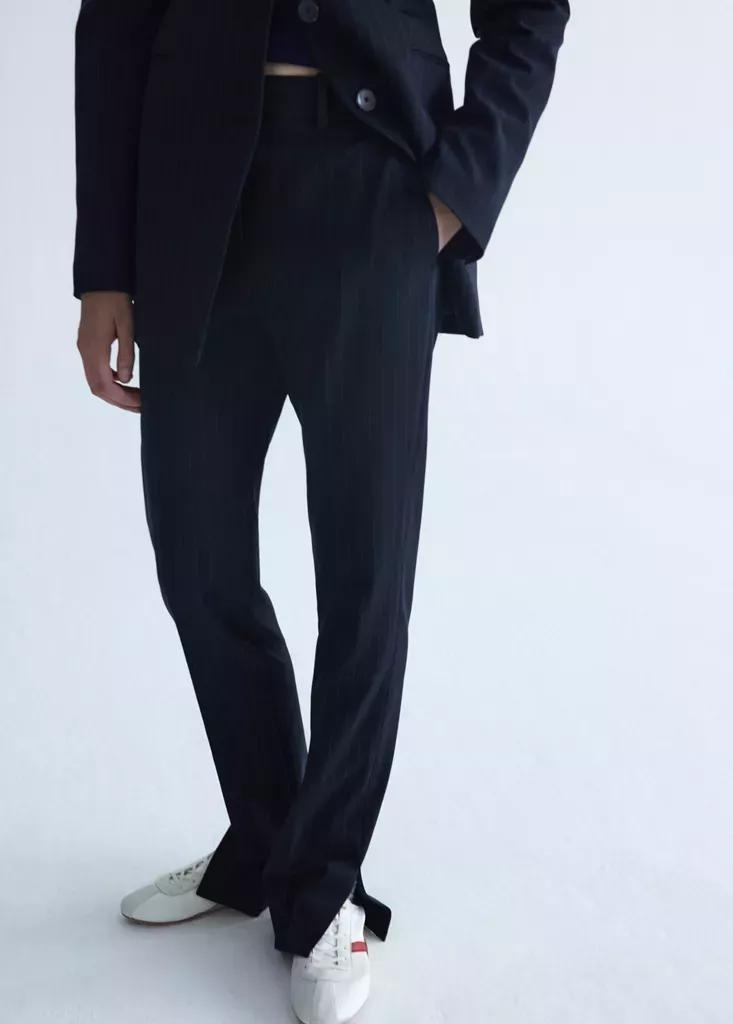 Blue Pinstripe Suit Trousers, Navy, large image number 1
