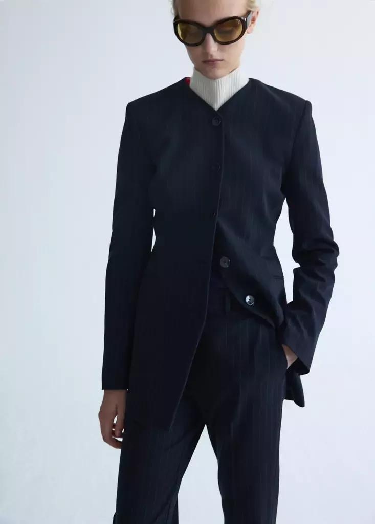 Blue Pinstripe Suit Trousers, Navy, large image number 3