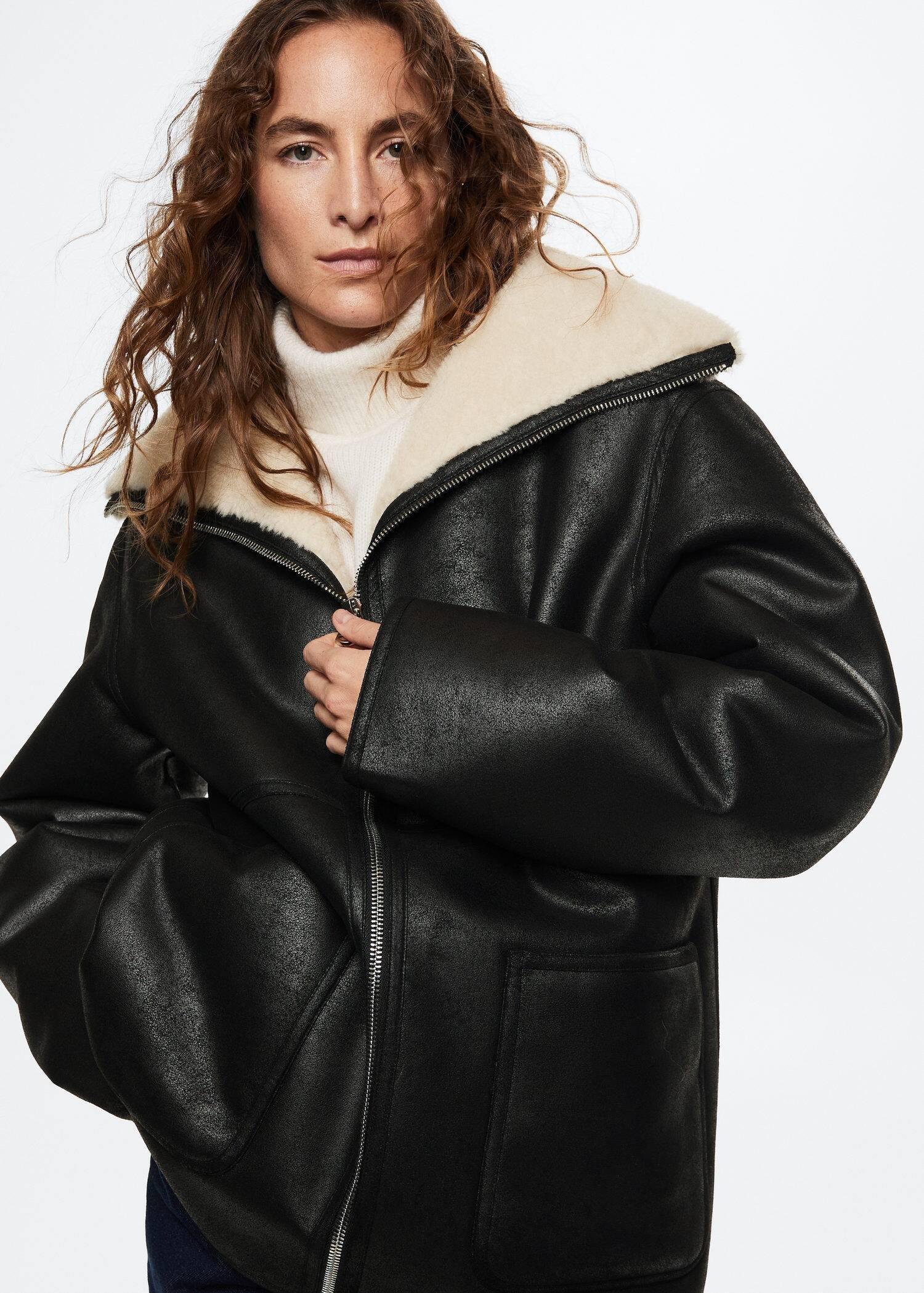 Black Faux Shearling Lining Coat, , large image number 0